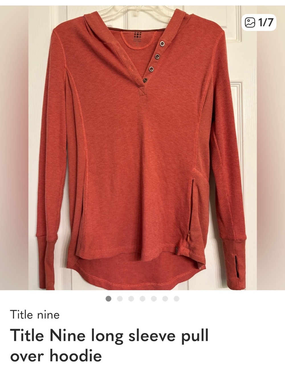 Title Nine womens Coral-Red Hooded Rib Knit Pajama Top
